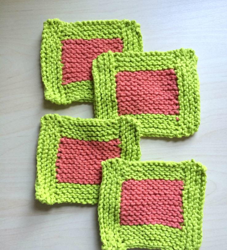 Watermelon Garter Stitch Coasters AllFreeKnitting.com
