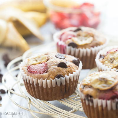 Strawberry Chocolate Chip Banana Muffins