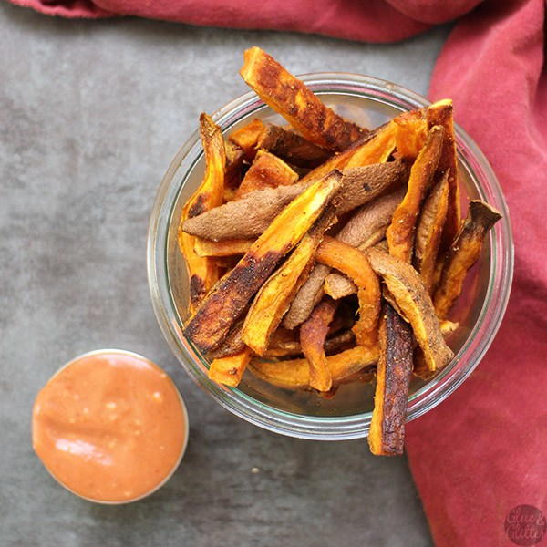 Curried Sweet Potato Oven Fries with Creamy Cumin Ketchup