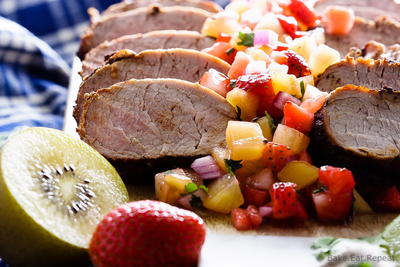 Grilled Pork Tenderloin with Strawberry Kiwi Salsa | FaveHealthyRecipes.com
