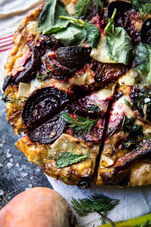 Roasted Beet Baby Kale and Brie Quiche