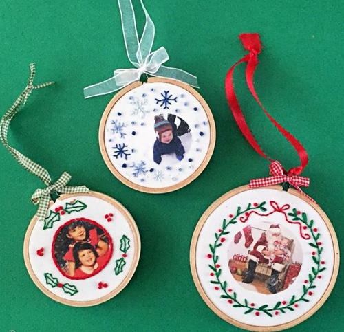 Embroidered Fabric Photo Ornaments
