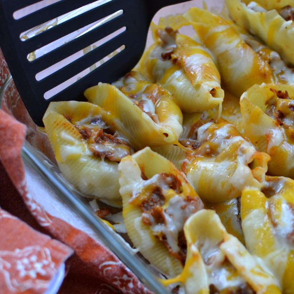 Triple Cheese Barbecue Pork Stuffed Shells | RecipeLion.com