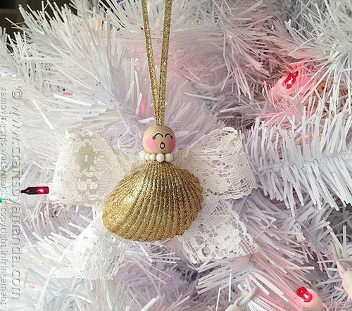 Golden Glam Shell Angel Ornament