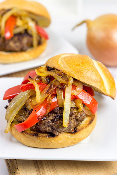 Smoky Pepper and Onion Cheeseburger