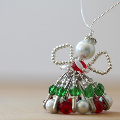 Silver and Pearl Safety Pin Angel Ornament