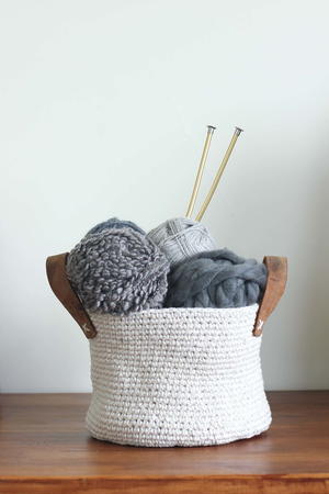Leather and Twine Crochet Basket
