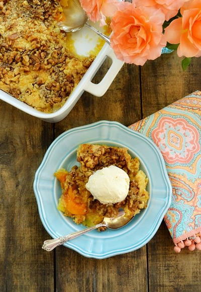 Peach Pineapple Walnut Dump Cake