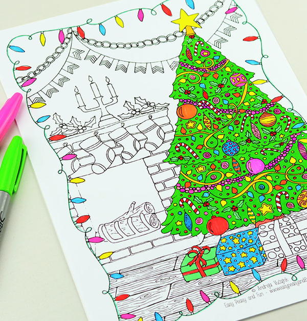 Merry Tree Adult Coloring Page