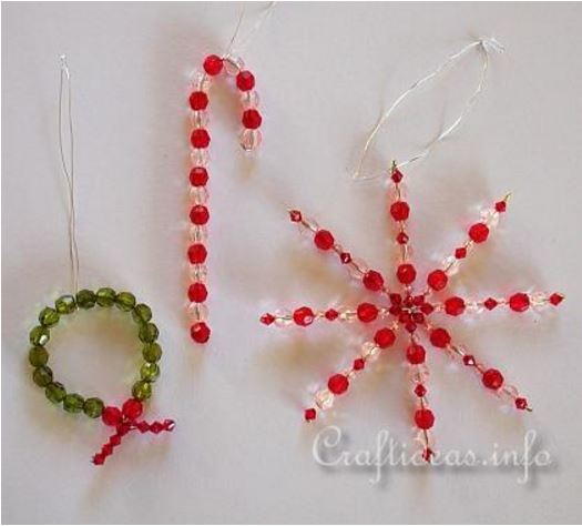 Wreath and Candy Cane Beaded Christmas Ornaments