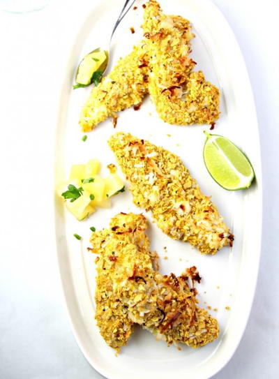 Coconut Crusted Chicken with Pineapple Jalapeno Salsa