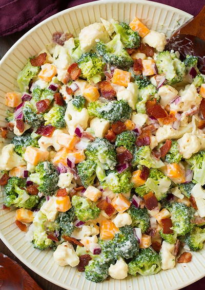Broccoli, Cauliflower, and Bacon Salad | FaveSouthernRecipes.com