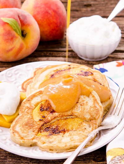 Peach Pancakes with Peach Maple Syrup