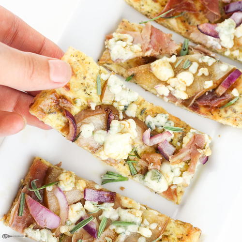 Low-Carb Pizza Crust with Pears and Prosciutto
