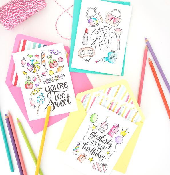 Sweet Birthday and Thank You Printable Coloring Cards