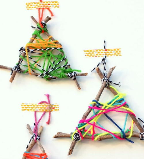 Twig String Art Christmas Ornament Crafts for Kids