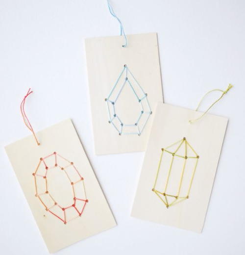 Embroidered Gemstone Wood DIY Christmas Ornaments