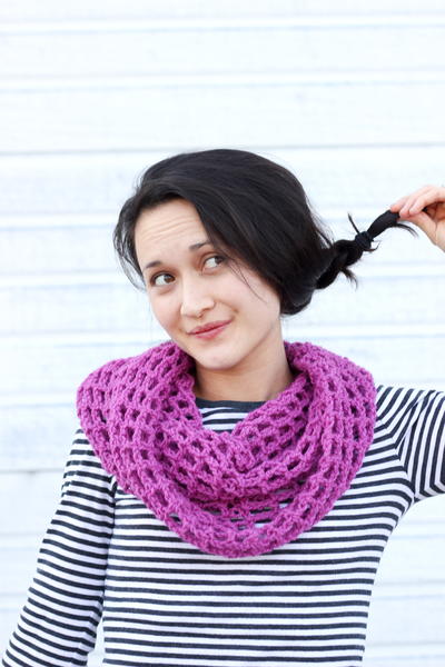 Magenta Mesh Crochet Cowl