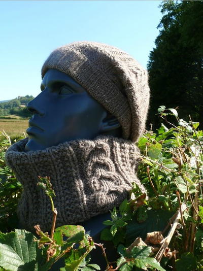 Cocoa Cabled Hat and Cowl