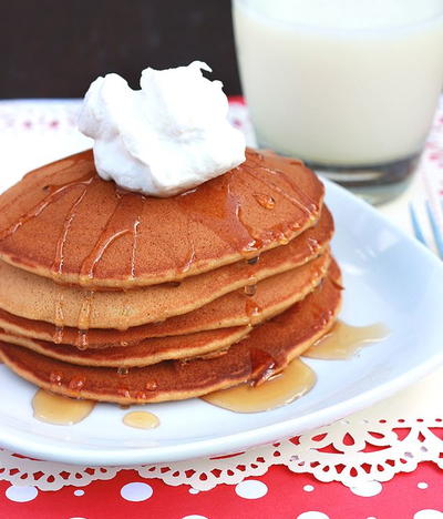 Gingerbread Pancakes with Maple Syrup and Banana Whipped Cream