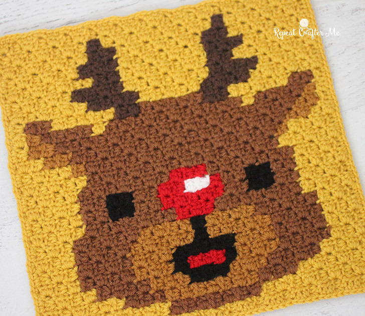 Have a Pixel Christmas: Rudolph Square | AllFreeCrochetAfghanPatterns.com