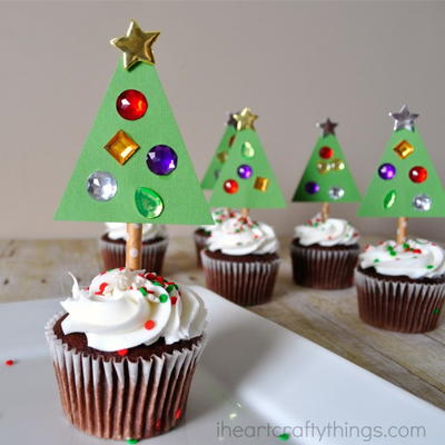 Colorful Christmas Tree Cupcake Toppers