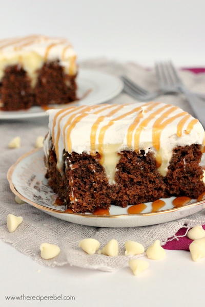 White Chocolate Gingerbread Poke Cake