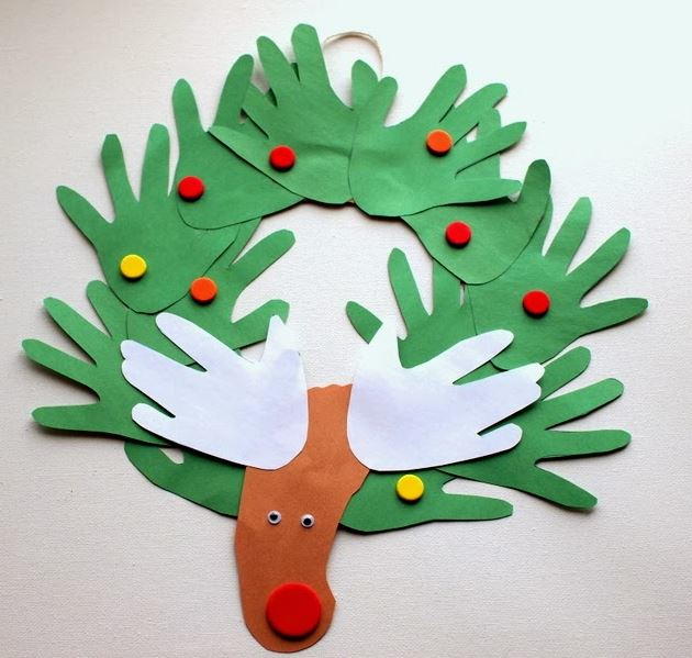 Reindeer Foot and Handprint Wreath | AllFreeChristmasCrafts.com