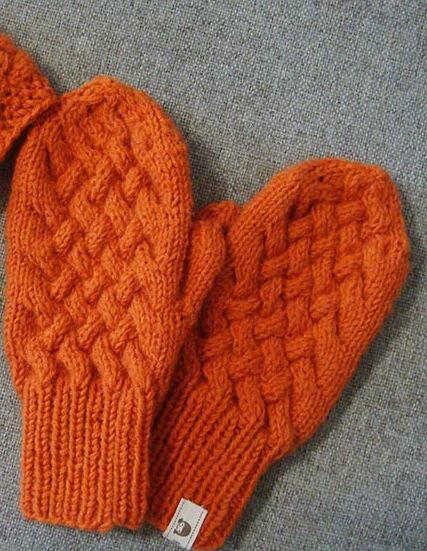 Orange Cabled Knit Mittens Pattern | AllFreeKnitting.com