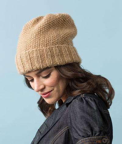 Hand knit brown wool seed stitch hat