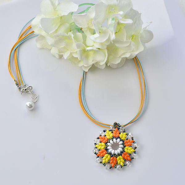 Sunburst Seed Bead Flower Pendant