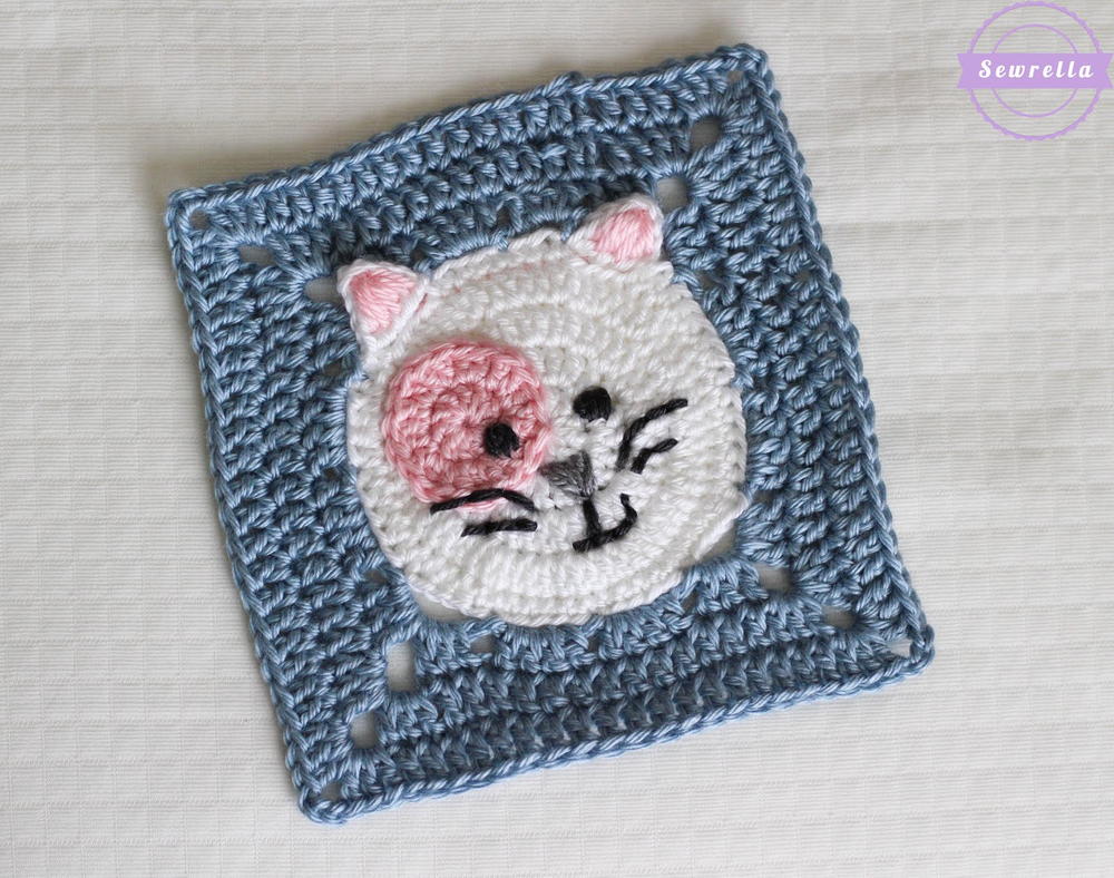 Kitty Cat Granny Square | AllFreeCrochet.com