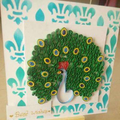 Pretty Quilled Peacock Homemade Card