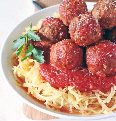 Slow Cooker Meatballs with Roasted Spaghetti Squash