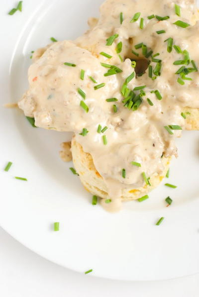 Cheddar and Chive Biscuits and Gravy