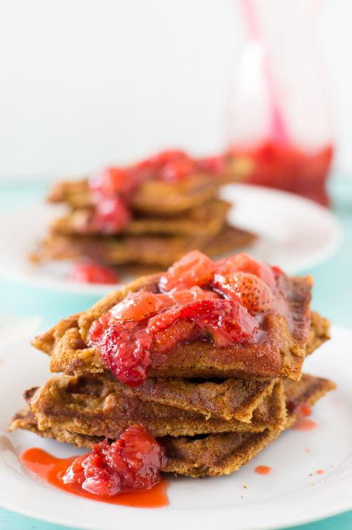 Peanut Butter and Strawberry Jelly Compote Waffles