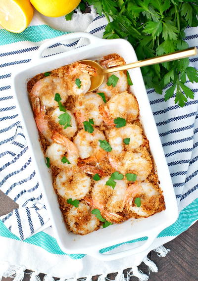 Dump and Bake Crispy Garlic Butter Shrimp