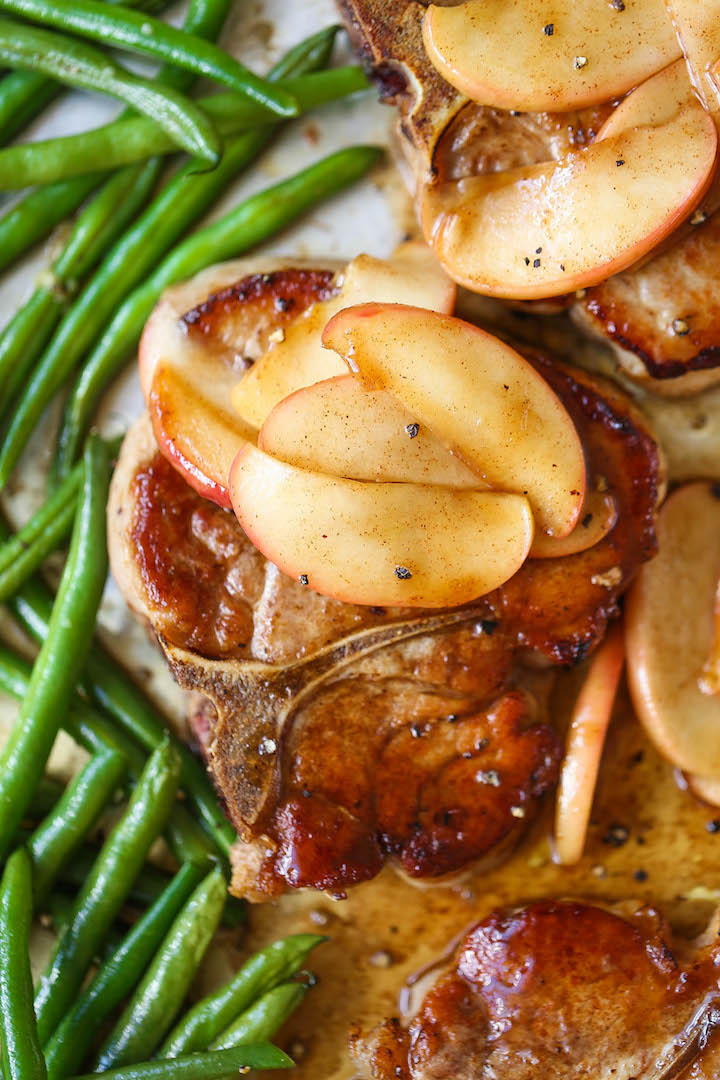 Southern Apple Pork Chops with Green Beans | FaveSouthernRecipes.com