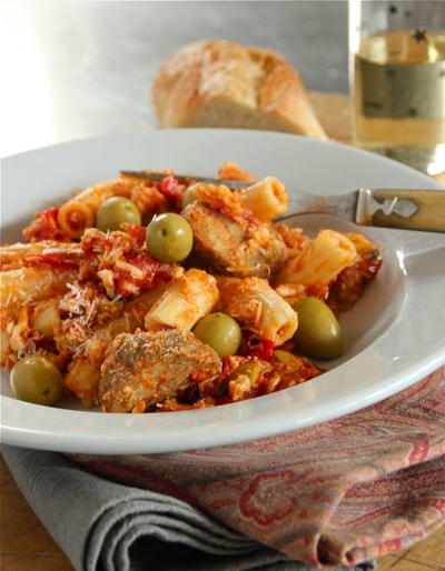 Baked Pasta with Meatballs and Olives