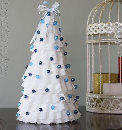Blue and White Coffee Filter Craft Tree