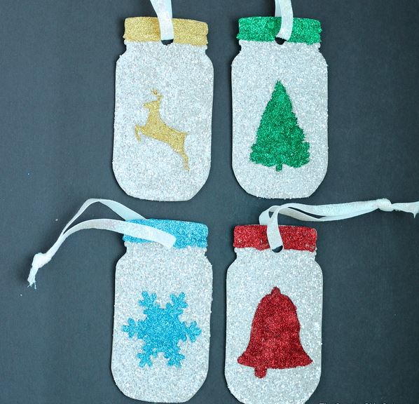 Glittery Mason Jar Christmas Ornaments to Make