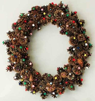 Pom Pom Pine Cone Christmas Wreath