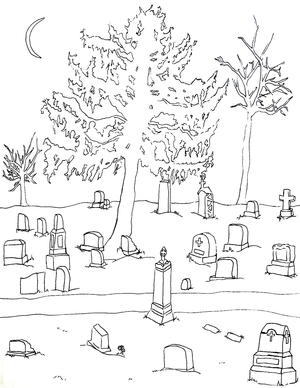 Cemetery Halloween Coloring Page