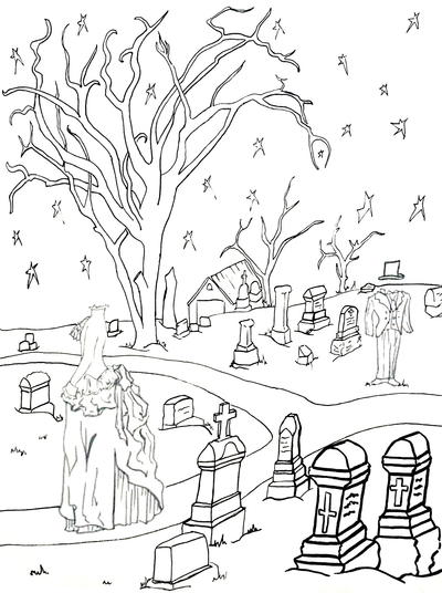 Ghostly Graveyard Coloring Page Favecrafts Com