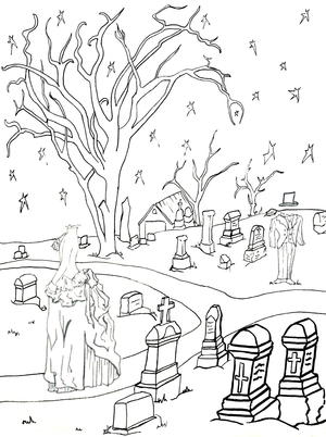 Ghostly Graveyard Coloring Page