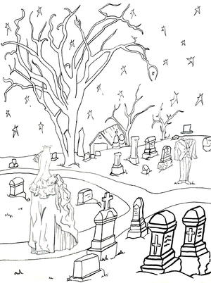 Ghostly Graveyard Coloring Page Favecrafts Com