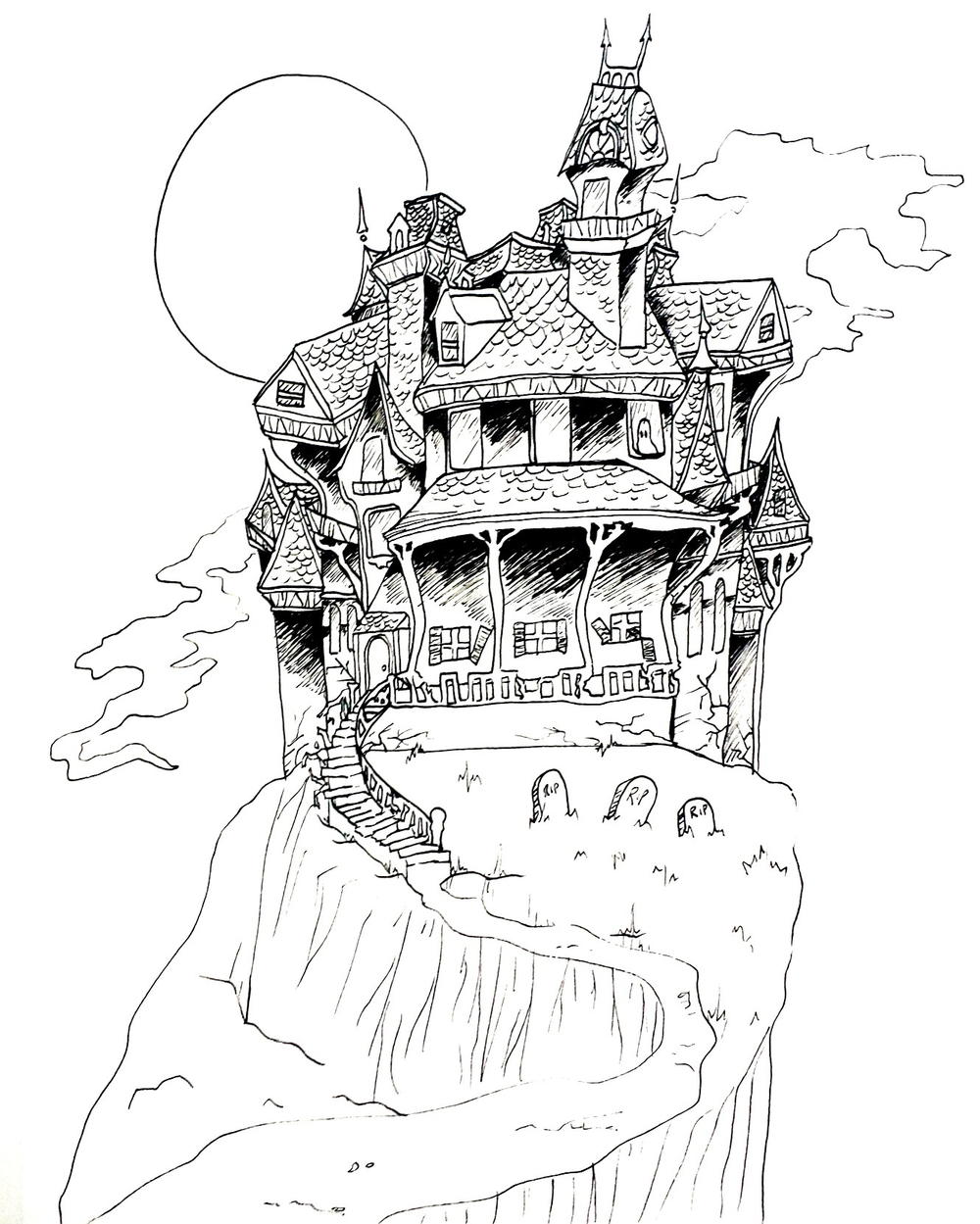 Haunted House Coloring Page | FaveCrafts.com