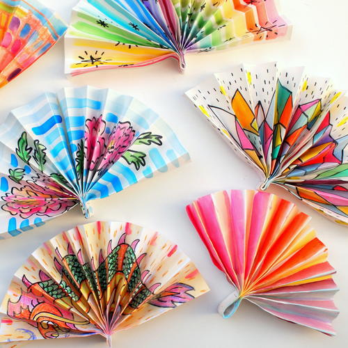 Watercolor Painted Paper Fans