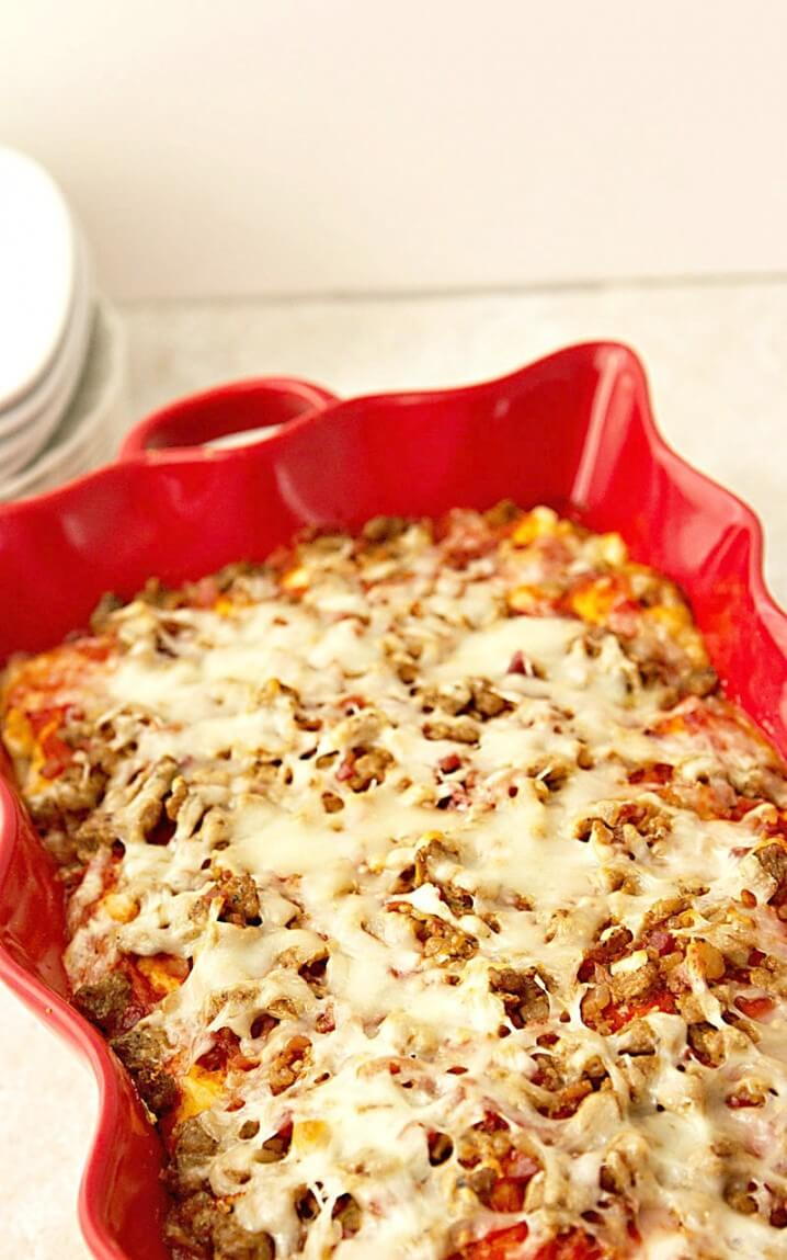 5-Ingredient Sausage Pizza Casserole | AllFreeCasseroleRecipes.com