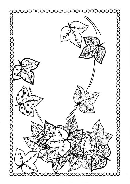 Windswept Autumn Leaves Fall Coloring Sheet